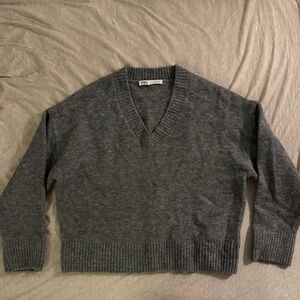 Zara Charcoal V-Neck Knit Sweater